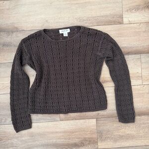Vintage Judith Brown Hart Open Knit Crochet Sweater Brown Cottagecore S